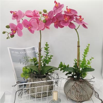 China Wholesale Artificial Orchid Vivid Home Decorative Flower Phalaenopsis Decor Plants Potted Artificial Flower Orchid for sale