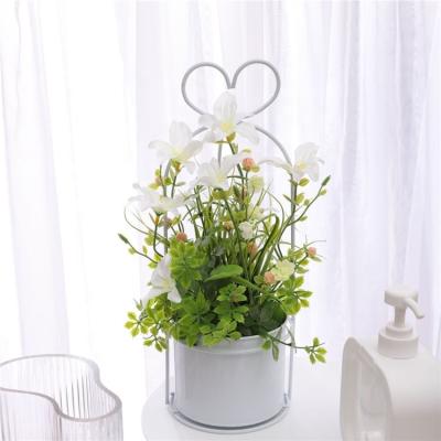 China Eco-friendly Artificial High Simulation Plant China Silk Flower In Metal Pot Hanging Home Decorative Artificial Flower for sale