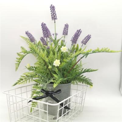 China Hot Sale Eco-friendly Artificial Home Living Room Decorative Plastic Lavender Plants In Pot Faux Artificial Flower for sale