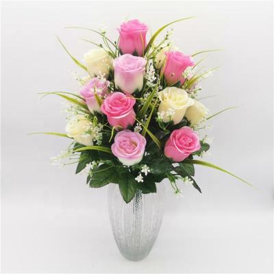 China Decoration for Artificial Flower 18 Heads Artificial Silk Flower Cheap Grave Funeral Rose Bouquet Colorful Funeral Flower for sale