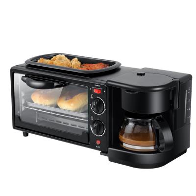 China Hot Sale Car 3 in 1 Home Electric Breakfast Machine Coffee Maker Toaster Oven Grill Pan Bread Toaster for sale