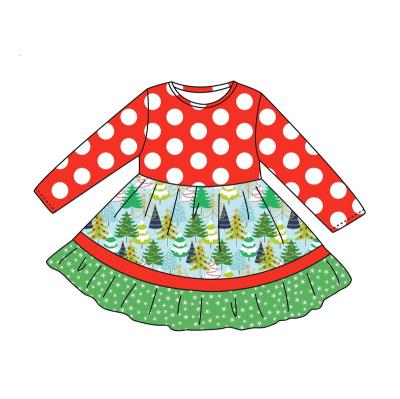 China Washable 2022 New Kids Dress Red Little Dot Christmas Tree Style Girls Big Skirt for sale