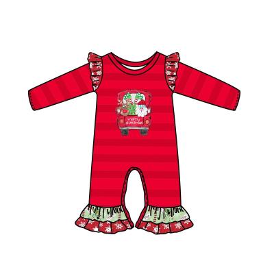 China Breathable 2022 European and American spring Christmas flower type long-sleeved jumpsuit two layers of lotus-edged toddler clothing for sale