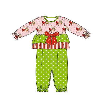 China Breathable Spring 2022 Christmas dotted long-sleeved jumpsuit two layers of ruffled toddler clothing for sale