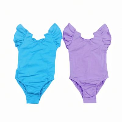 China Anti-Shrink Kids Jumpsuit 2022 Girls Fly Sleeves Boogie Solid Color Kids Swimsuit for sale