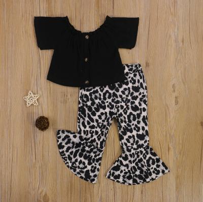 China Anti-pilling 2022 Summer Pantsuit Unhooded Girls Black Solid Color Leopard Print Children's Cotton Child Suit for sale