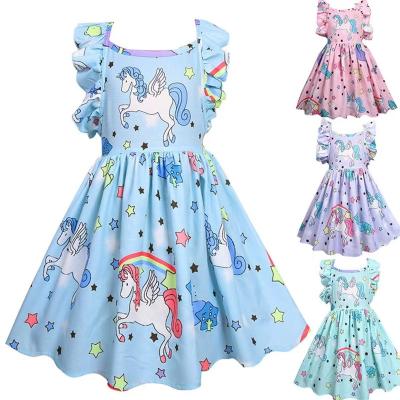 China Washable Cross-border blockbuster children's clothing Amazon/AliExpress unicorn pink children's dress for sale