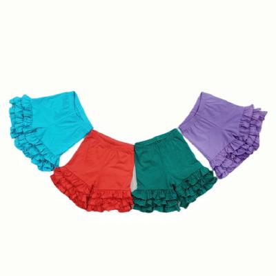 China Color Fade Proof Children's clothing summer cotton baby wave frilled shorts solid color children's girls shorts for sale