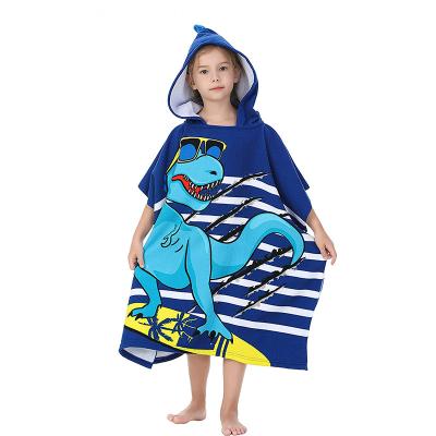 China Shark Design Kids Beach QUICK DRY Bath Poncho Towel With Hoodie Quick Microfiber Print Hoodie Portable Dry Towel For Kids for sale