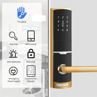 China Gold Color Remotely Control Smart Keypad Door Lock with TTlock app Card Key for sale