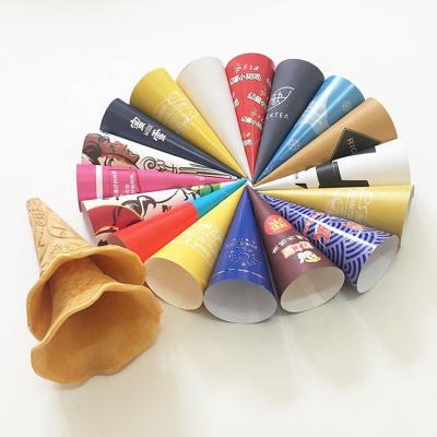 China Disposable Ice Cream Custom Printed Rolled Ice Cream Gelato Cup Paper Cone Sleeve for sale