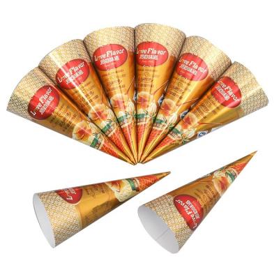 China Single Wall Gold Aluminum Foil Ice Cream Paper Cone Aluminum Sleeve for sale