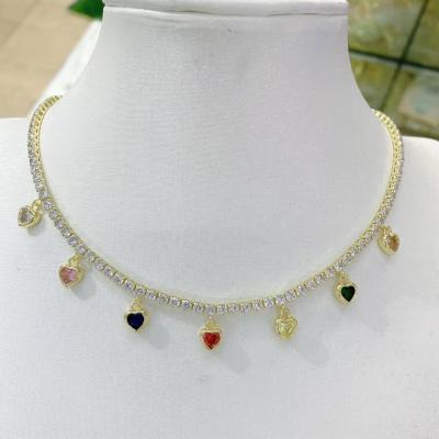 China Rainbow Tennis Choker Casual/Sporty Sexy Short Sparkling Chain Necklace With Heart CZ Fashion Personality Women Necklace Jewelry Woman for sale