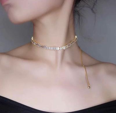 China FASHIONABLE Popular Silver Rectangle Rose Gold Plated Crystal Stone Adjustable Chokers Necklaces inregular for women for sale