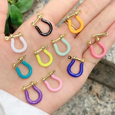 China Hot sale coloful fashion 18k pave beautiful U shape clasp, enamel bucklle clasp screw lock for jewelry necklace bracelet making diy for sale