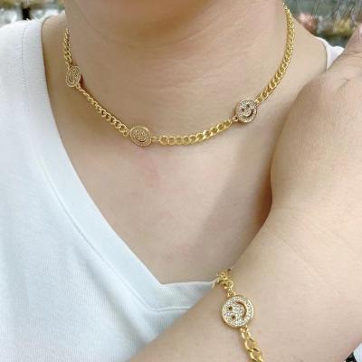 China Charmzeal's Happy Smiling Face Cute Fashion 18k Solid Cuban Chain Small Charm Connector Necklace Bracelet Jewelry Set for sale