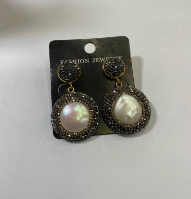 China BOHEMIA classic flat round pearl earrings pave crystal stone bihimian style dangle finish earring for lady for sale