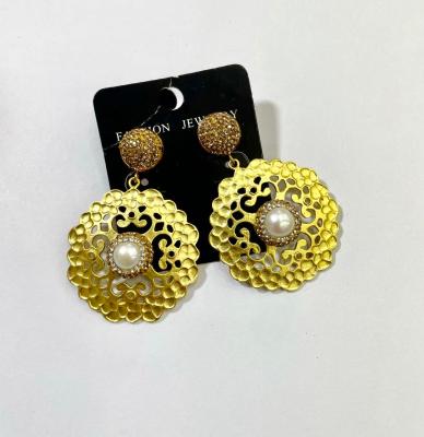 China Classic BOHEMIA Gold Plated Beads Pave Huge Flower Hangings Boho Crystal Earrings Dangling Jewelry Piercing for sale