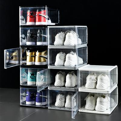 China Viable Clear Transparent Stackable Shoe Organizer Containers Plastic Shoe Storage Box for sale