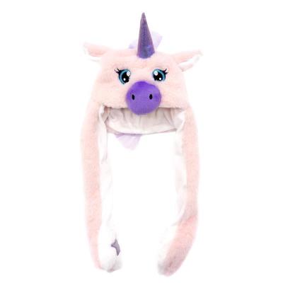 China Cute Custom Gift Kids Plush Unicorn Soft Hat, OEM Funny Party Stuffed Animal Hat, Custom Cute Plush Hat Squeeze Paws To Move Ears for sale