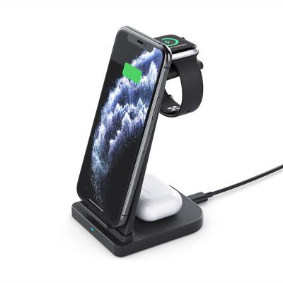 China 2021 Hot Selling Amazon Smart Cell Phone/Watch/Earbuds 3 in 1 Wireless Charging Dock for iPhone X XR Max 8 Plus Qi Fast Charger for sale