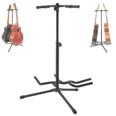 China Fashionable Double Stands Aluminum Alloy Floor Guitar Stand with Stable Tripod for Display 2pcs Electric Guitar Acoustic Bass for sale