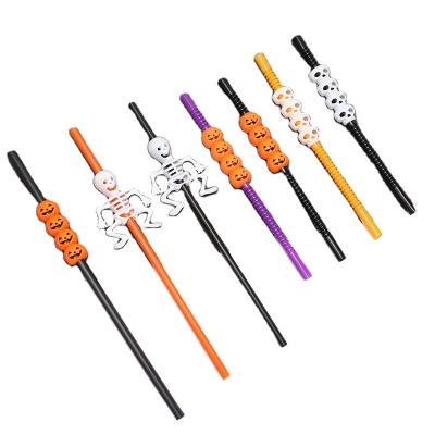 China Other Main Halloween Paper Straws Disposable Plastic Pumpkin Straw Halloween Drinking Decorations for sale