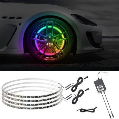 China Turn Signal Mode - 4Pcs 15.5inch Yellow APP LED Color Dreamy Chase Wheel Ring Light Kit with Turn Signal Brake Car Wheel Lights for sale