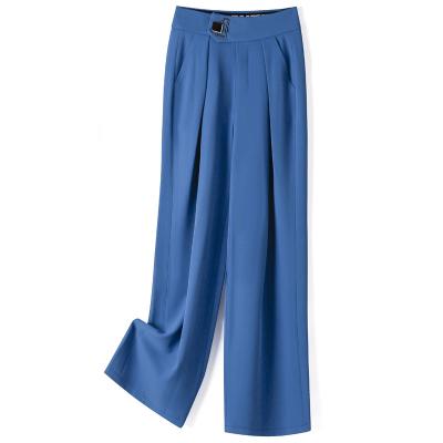 China Fashion Blue Design Fly Zipper Color Hot Selling Anti-pilling Wide Leg Pants High Waist Casual Women's Pants And Trousers For Ladies for sale