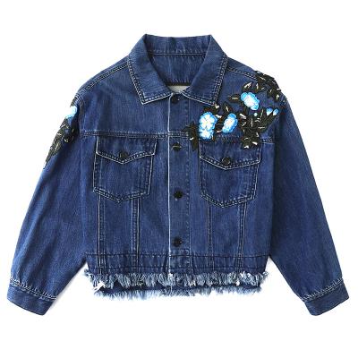 China 2022 New Fashion QUICK DRY Fancy Flowers Crop Denim Jacket For Women Best Quality Custom Design Ladies Jeans Jackets With Long Sleeves for sale