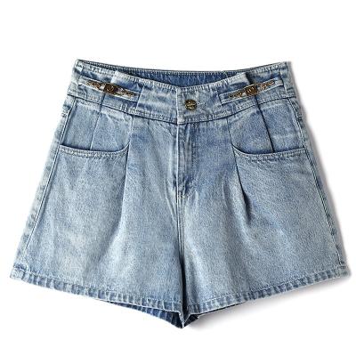 China High Waist Vintage Buckle Design Women Jeans Denim Shorts Elastic Wide Unique Breathable Custom Loose Leg Sexy Short For Women for sale