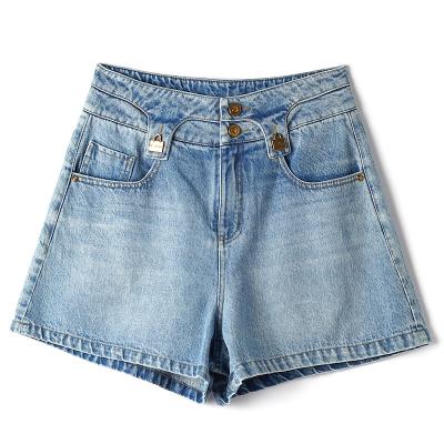 China 2022 Summer Fashion Vintage Korean Comfortable Light Blue Women Denim Breathable High Waist Distressed Denim Shorts Jeans OEM High Quality for sale