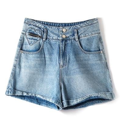 China New Arrival Breathable OEM Wash Jeans Button Zipper Femme Heart Pattern Pocket Design Wide Leg Women High Waist Shorts Pants For Women for sale