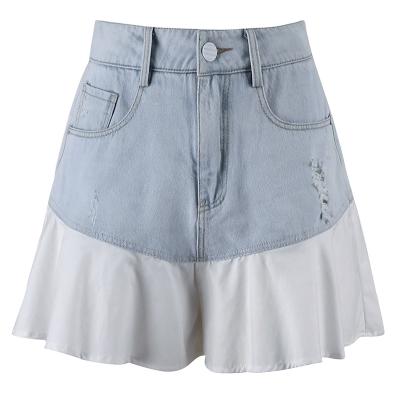 China Breathable Factory Waist High Denim Shorts Womens Ladies Shorts Pants Womens Mid Waist Patchwork Casual Ripped Shorts for sale