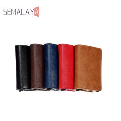 China Vintage SEMALAYA Business Credit Card Holder Automatic Wallet Aluminum Mini Wallet Security Card Case RFID Box for sale