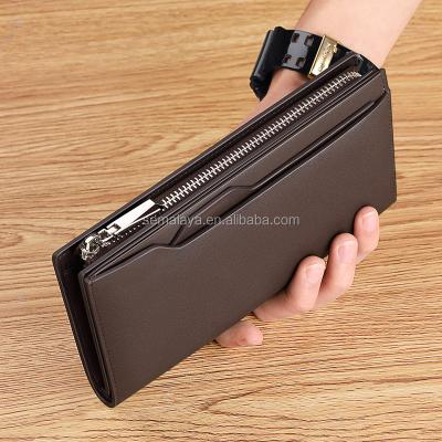 China RFID 6 Different Style Colors Fashion Wallet Men Long Purse Card Men's Wallet Top Layer Zipper Material Long Wallet for sale