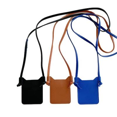 China New Hanging Belt Girls Leather Card Bag With Diagonal Purse Shell Card Holder Coin ID Jewelry Leather Lanyard Student Bus Card Set Diy for sale