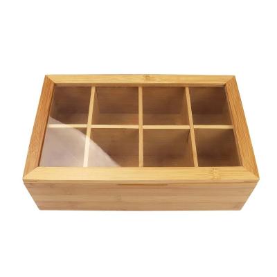 China Sustainable Eco Friendly Bamboo Wooden Box Tea Storage Storage Stash Organizer Box With Clear Lid for sale