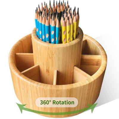 China Revolving Bamboo Desktop Stationery Organizer Holder Storage Box Viable With Bamboo Turntable Pen Holder for sale