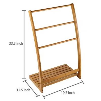 China Modern Hot Selling Multifunctional Durable Bamboo Free Standing Wooden Towel Rack Bathroom Wooden Cloth Drying Rack for sale