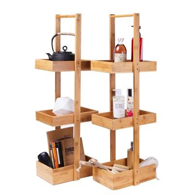 China Sustainable 3 Tier Bathroom Shower Caddy Freestanding Rack Bamboo Towel Storage Unit Shelf Organizer A for sale