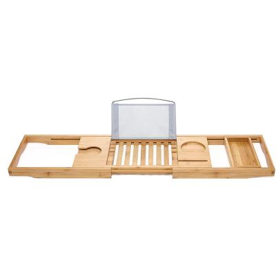 China Bolt Inserting Type Luxury Expandable Bath Tub Rack Bathroom Bamboo Shelf for sale