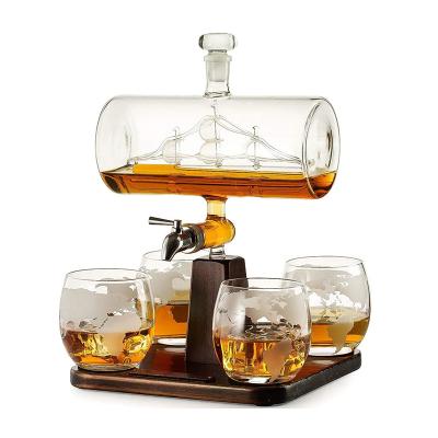 China CLASSIC Hot Sale Cheap Price New Design Globe Barrel Whiskey Glass Decanter Decanter Glassware Glass Set Bottle Cup for sale