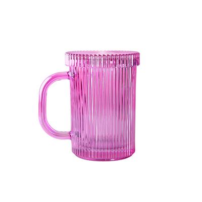 China Sustainable Modern Simple Striped Glass Mug Household Transparent Glass Cup With Lid Tea Cup Juice Cup for sale