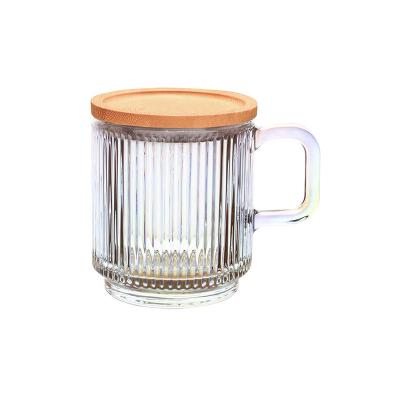 China Sustainable Creative Colorful Nordic Style Striped Glass Mug With Lid Glass Tea Cup Juice Cup Glass Tableware for sale