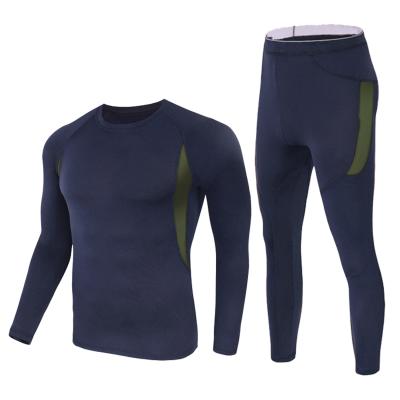 China Navy Blue QUICK DRY Classic Mens Winter Outdoor Fleece Striped Thermal Underwear for sale