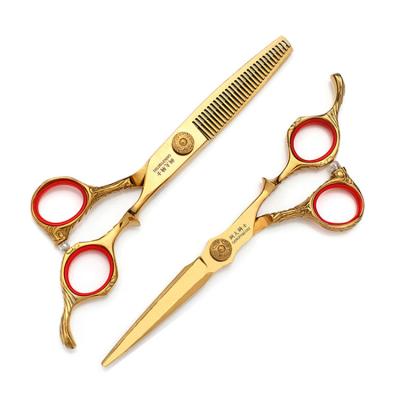 China Right Handed Scissors 6.0 Inch Gold Color Professional Hairdressing Scissors Knife Set for sale