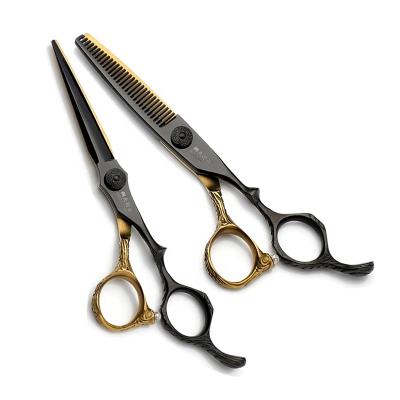 China Thinning Scissors Spot Delivery Fashion Black Gold 6.0 Inch Professional Hairdressing Hair Cutting Scissors for sale