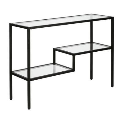 China Easy Clean Furniture Top Stainless Steel Iron Legs Hallway Glass Hallway Console Table for sale