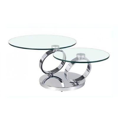 China Fashion Stainless Steel Round Living Room Furniture Modern Glass Center Rotating Coffee Table for sale